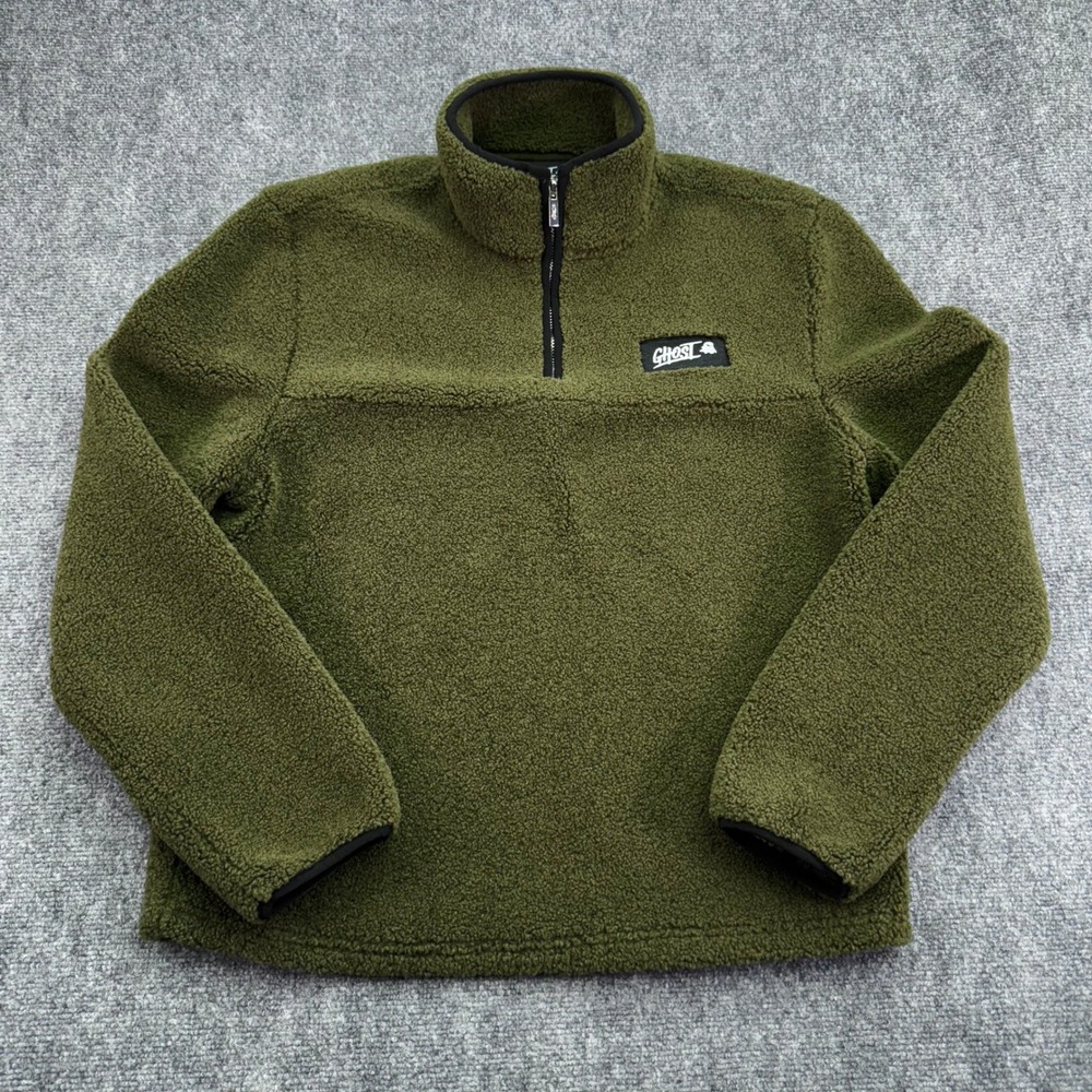 Ghost Lifestyle Sweater Men Small Green Fleece Sherpa Pullover 1/4 Zip Mock Neck